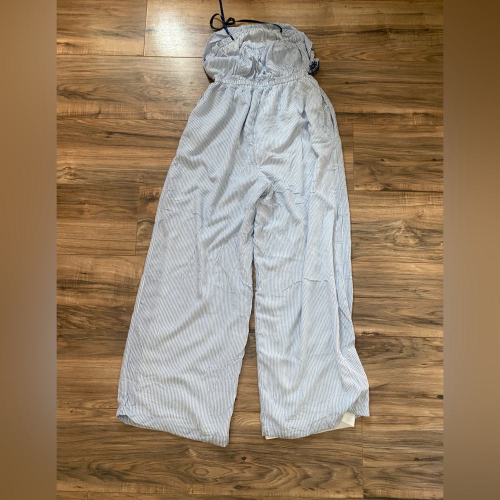 Jessica Simpson Strapless Striped Jumpsuit Small – Embroidered Wide Leg - Picture 4 of 4